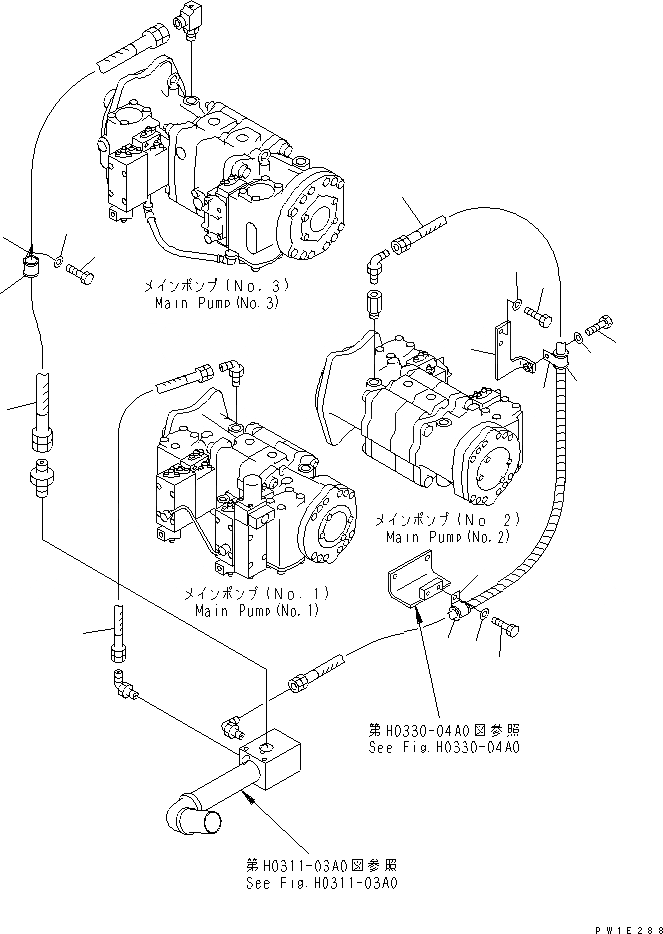 Схема запчастей Komatsu PC1250-7 - ВОЗВРАТН. ЛИНИИ (НАСОС ТРУБЫ) ГИДРАВЛИКА