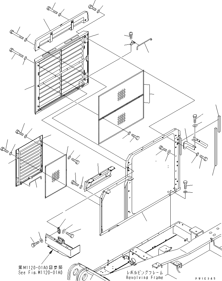 Схема запчастей Komatsu PC1250-7 - ПРАВ. КРЫШКА(ВОЗДУХОВОДЫ) ЧАСТИ КОРПУСА