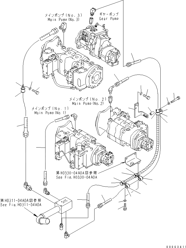 Схема запчастей Komatsu PC1250-8 - ВОЗВРАТН. ЛИНИЯ (НАСОС ТРУБЫ)(№-) ГИДРАВЛИКА