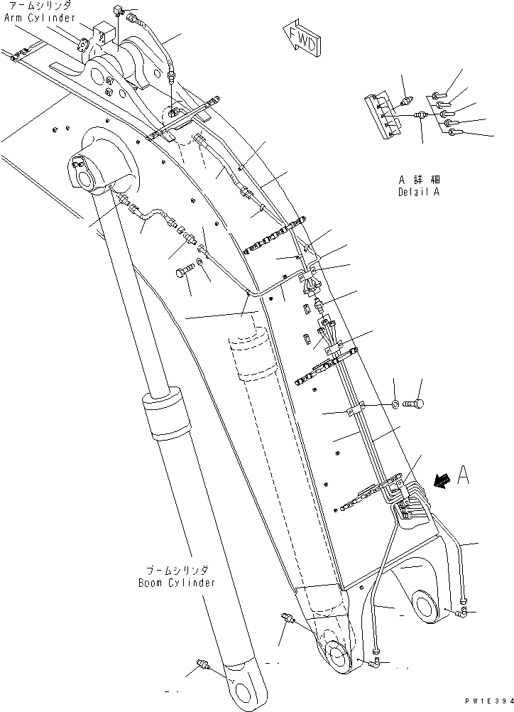 Схема запчастей Komatsu PC1250-8 - СТРЕЛА (9.M) (СМАЗКА) (ДЛЯ ЭКСКАВАТ.)(№-) РАБОЧЕЕ ОБОРУДОВАНИЕ