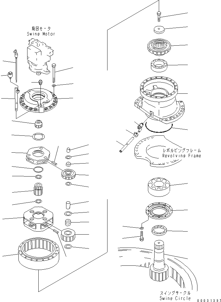 Схема запчастей Komatsu PC1250LC-7 - МЕХАНИЗМ ПОВОРОТА (ПЕРЕДН.)(№97-) ПОВОРОТН. КРУГ И КОМПОНЕНТЫ