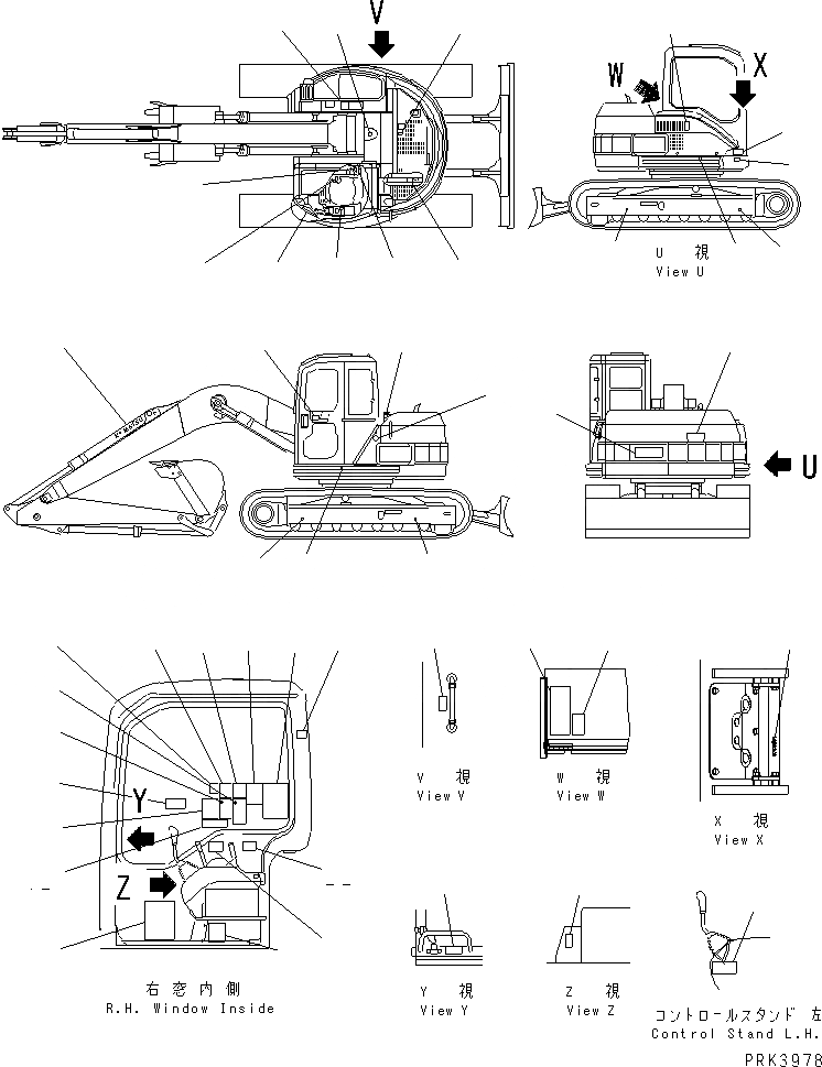 Схема запчастей Komatsu PC128US-1 - МАРКИРОВКА (ДЛЯ MONO-СТРЕЛА) КАТАЛОГИ ЗЧ