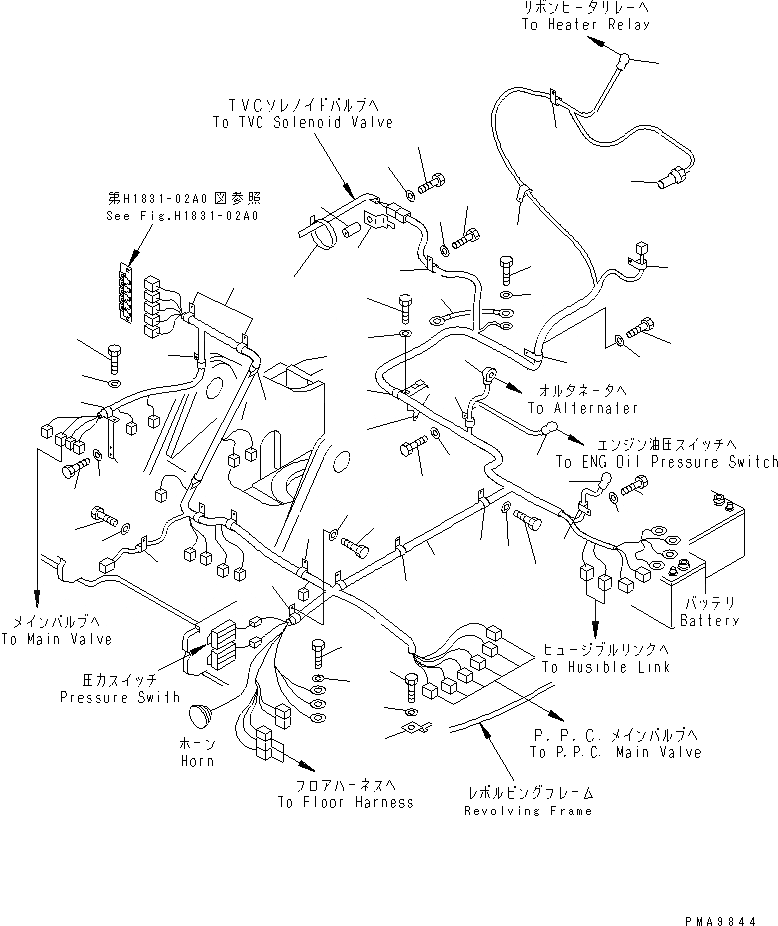 Схема запчастей Komatsu PC128UU-1 - ЭЛЕКТР. (ОСНОВН. Э/ПРОВОДКА)(№-) ЭЛЕКТРИКА