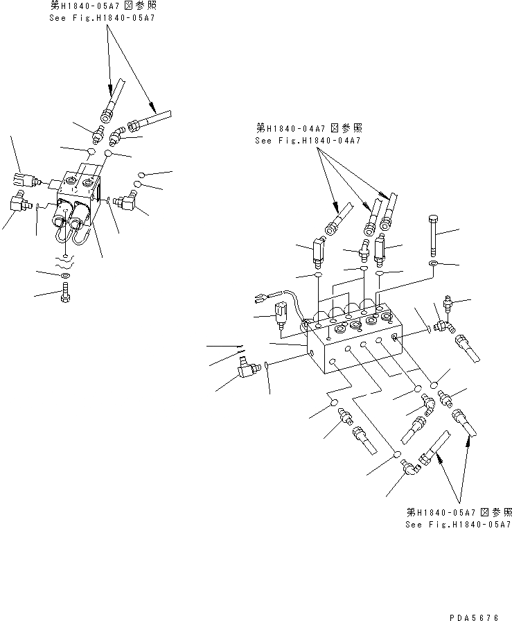 Схема запчастей Komatsu PC128UU-1 - P.P.C. ОСНОВН. ЛИНИЯ (КЛАПАН БЕЗОПАСНОСТИ¤ КОВШ КЛАПАН EPC И ПАТРУБОК)   (ДЛЯ АВТОМАТИЧ. HOLIZONTALLY DIGGING) ГИДРАВЛИКА