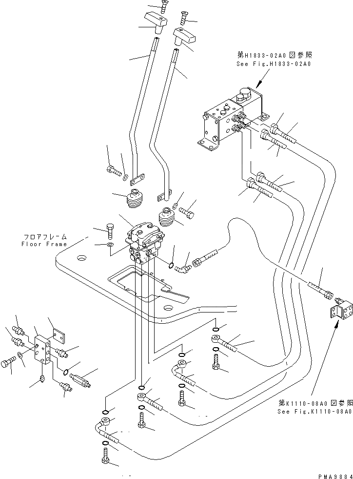Схема запчастей Komatsu PC128UU-1 - ОСНОВН. КОНСТРУКЦИЯ (КОНТРОЛЬ ХОДА)(№7-) КАБИНА ОПЕРАТОРА И СИСТЕМА УПРАВЛЕНИЯ
