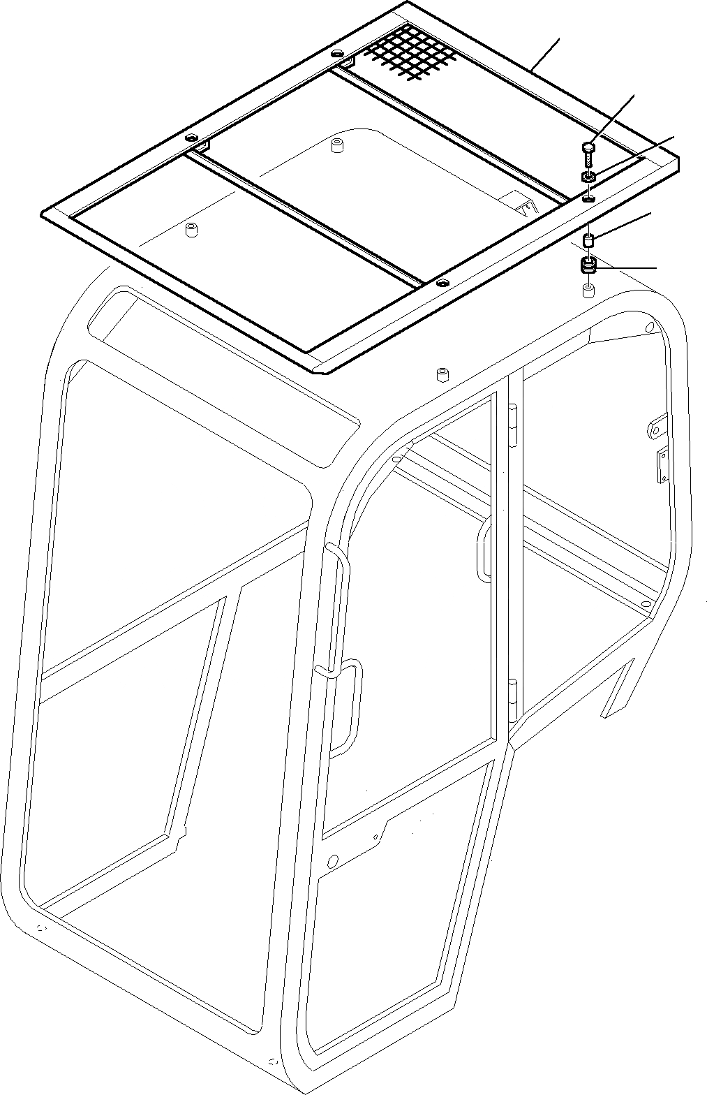 Схема запчастей Komatsu PC12R-8 - ВЕРХНЯЯ ЗАЩИТА (КАБИНА) ЧАСТИ КОРПУСА И КАБИНА