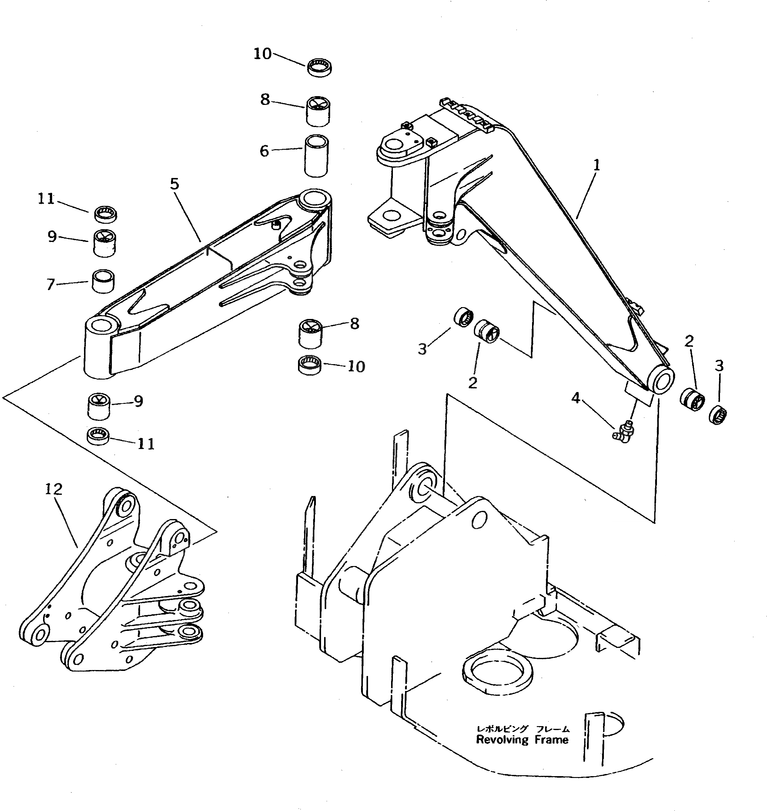Схема запчастей Komatsu PC12UU-2 - СТРЕЛА (1¤ 2-Я СТРЕЛА¤ 3 КОРПУС)(№-) РАБОЧЕЕ ОБОРУДОВАНИЕ