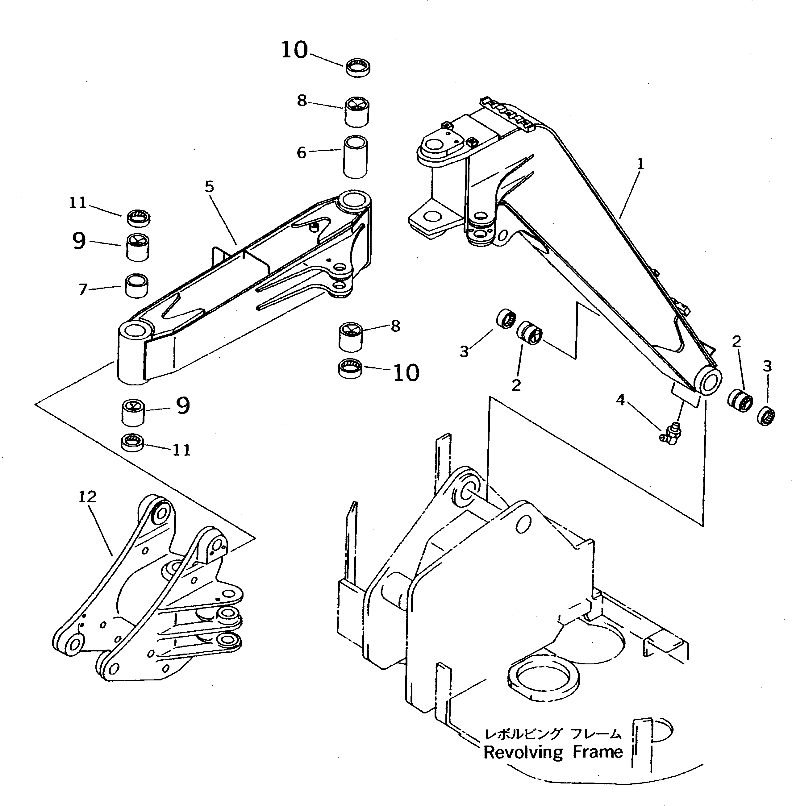 Схема запчастей Komatsu PC12UU-2 - СТРЕЛА (1¤ 2-Я СТРЕЛА¤ 3 КОРПУС) (ДЛЯ СПЕЦИФИКАЦИИ С МОЛОТОМ) РАБОЧЕЕ ОБОРУДОВАНИЕ