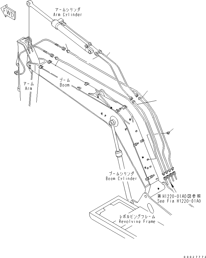 Схема запчастей Komatsu PC130-7 - СТРЕЛА (ГИДРАВЛ ЛИНИЯ) (СИСТЕМА СМАЗКИ 100 ЧАС.)(№7-) РАБОЧЕЕ ОБОРУДОВАНИЕ