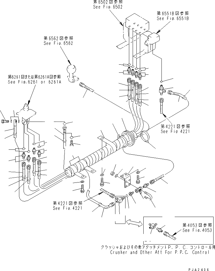 Схема запчастей Komatsu PC130-5S - ГИДРОЛИНИЯ (РАБОЧЕЕ ОБОРУДОВАНИЕ УПРАВЛ-Е¤ ЛЕВ.) (ДЛЯ УДЛИНН. РЫЧАГ УПРАВЛ-Е) (JIS PATTERN №-)(№-) СИСТЕМА УПРАВЛЕНИЯ И ОСНОВНАЯ РАМА