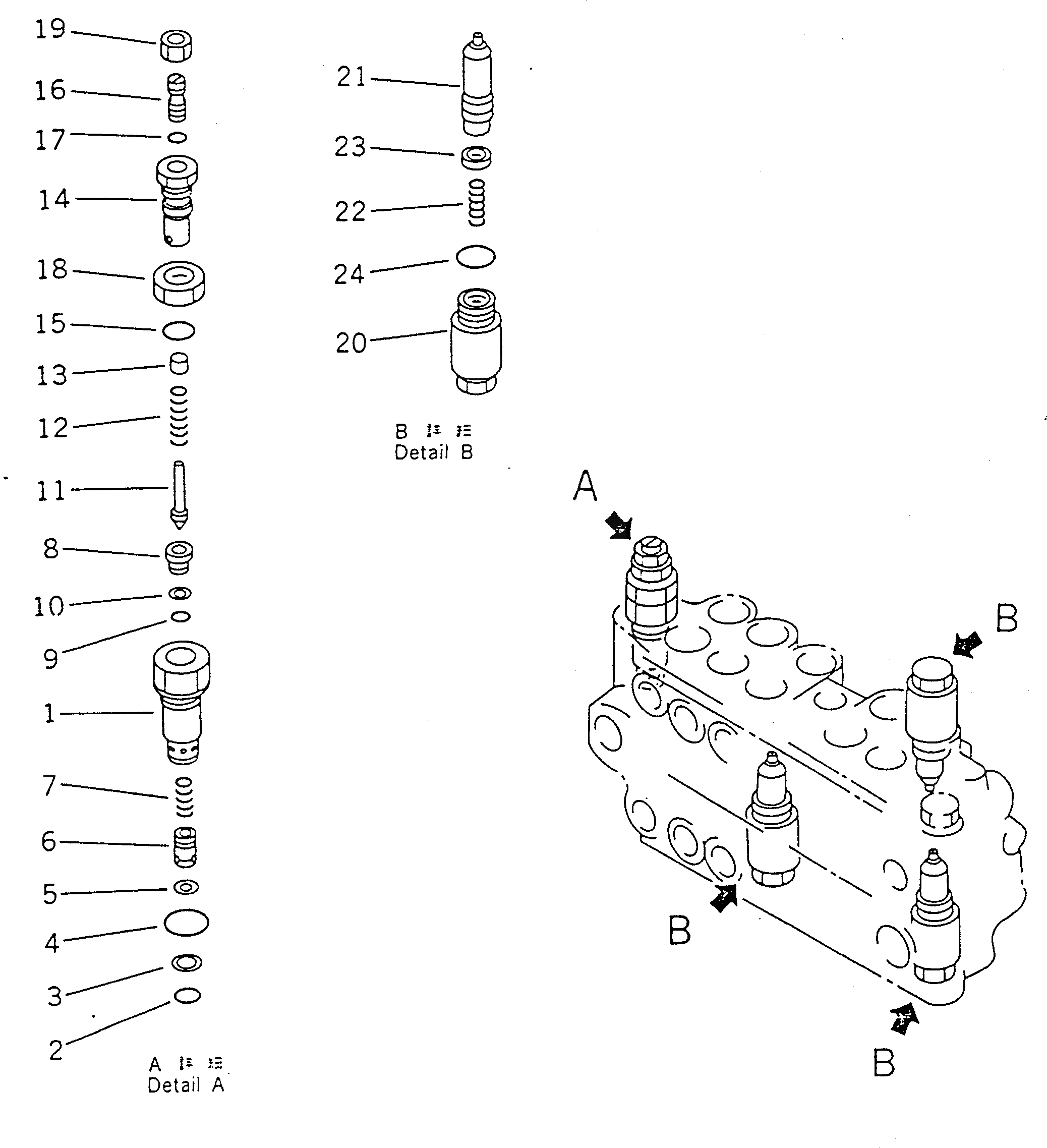 Схема запчастей Komatsu PC130-5S - ГИДРАВЛ УПРАВЛЯЮЩ. КЛАПАН¤ ЛЕВ. (/) (С P.P.C. СЕРВИСНЫЙ КЛАПАН  ДЛЯ НАВЕСН. ОБОРУД) УПРАВЛ-Е РАБОЧИМ ОБОРУДОВАНИЕМ