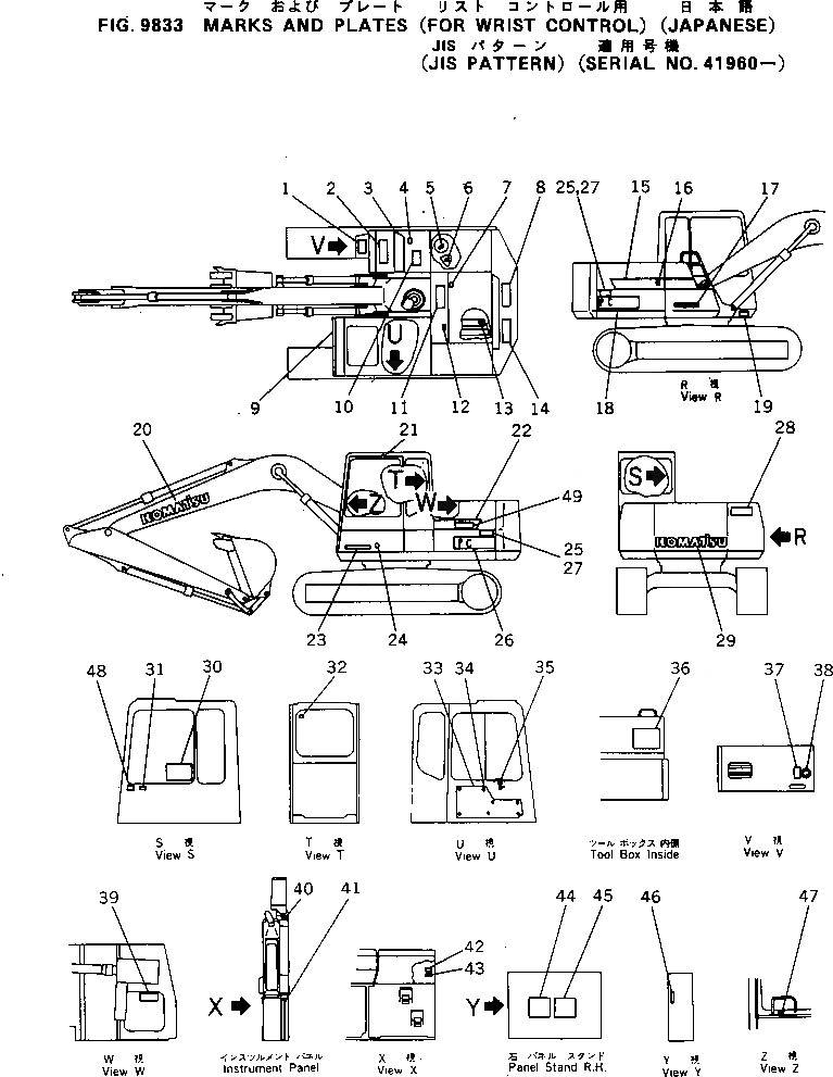 Схема запчастей Komatsu PC130-5S - МАРКИРОВКА (ДЛЯ WRIST РЫЧАГ УПРАВЛ-Я) (ЯПОН.)      (JIS PATTERN №9-)(№9-) МАРКИРОВКА¤ ИНСТРУМЕНТ И РЕМКОМПЛЕКТЫ