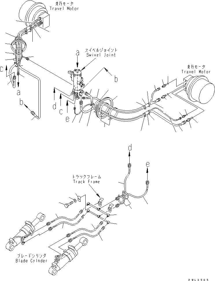 Схема запчастей Komatsu PC130-6E0-T2 - ГИДРОЛИНИЯ ХОДАНИЖН. (С ОТВАЛ) НИЖНЯЯ ГИДРОЛИНИЯ И ЛИНИЯ ХОДА