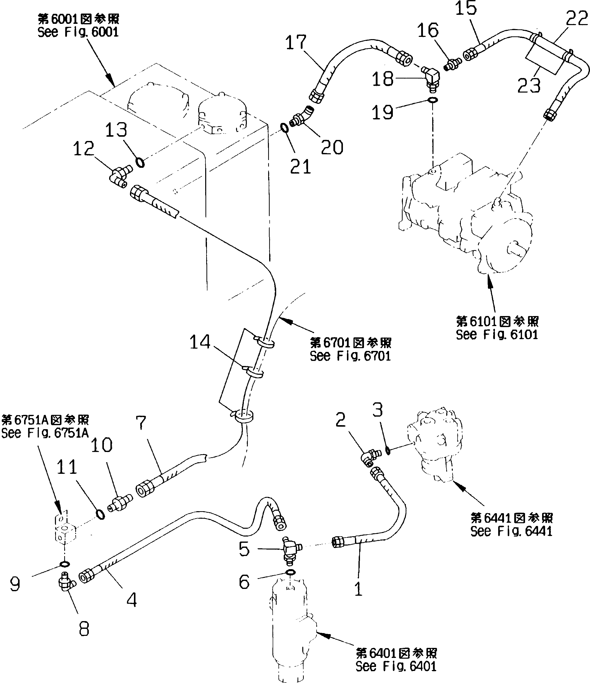Схема запчастей Komatsu PC130-5K - ГИДРОЛИНИЯ (ВОЗВРАТН. ЛИНИЯ) УПРАВЛ-Е РАБОЧИМ ОБОРУДОВАНИЕМ