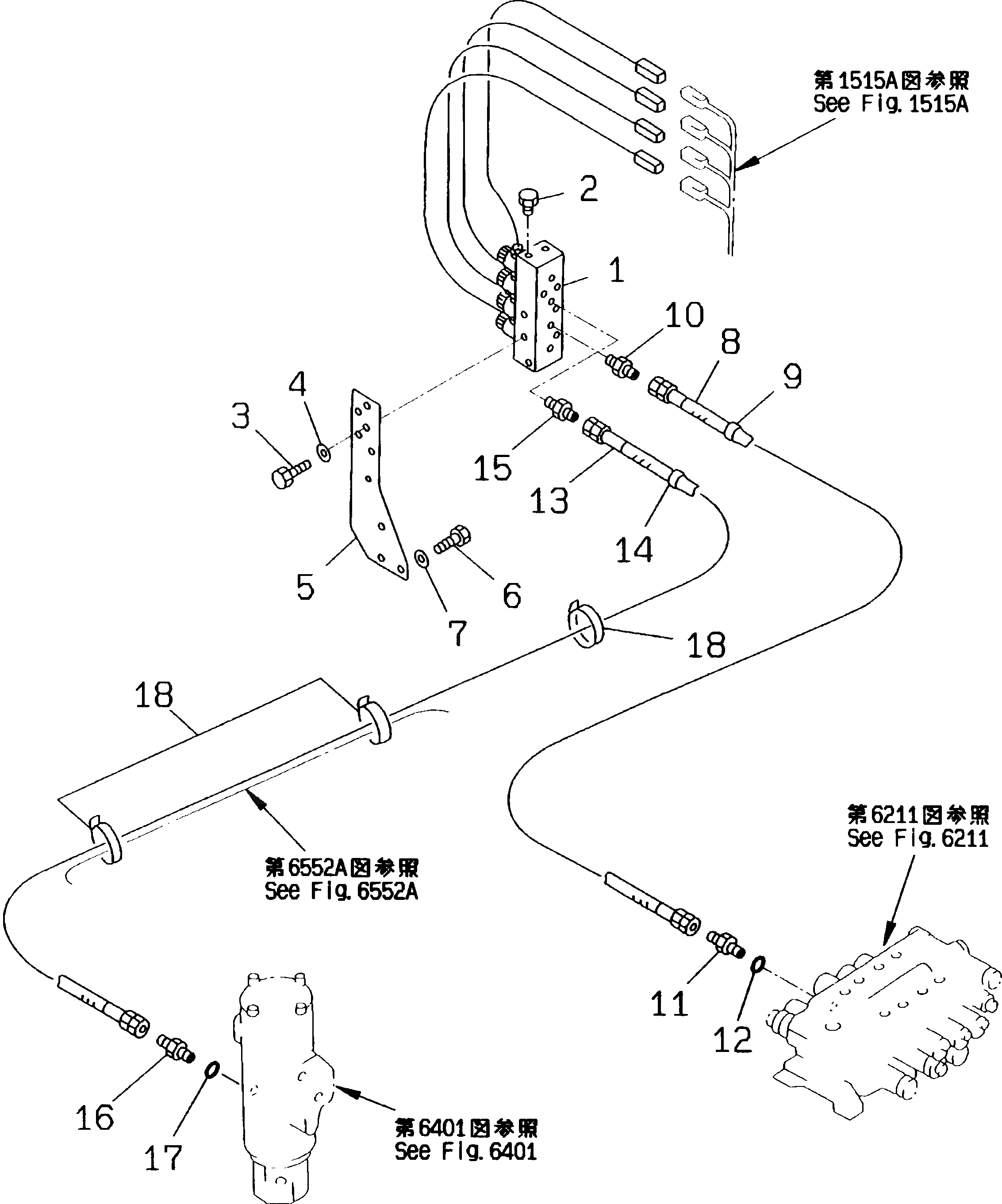 Схема запчастей Komatsu PC130-5K - ГИДРОЛИНИЯ (ГЛАВН. ТРУБЫ /) УПРАВЛ-Е РАБОЧИМ ОБОРУДОВАНИЕМ