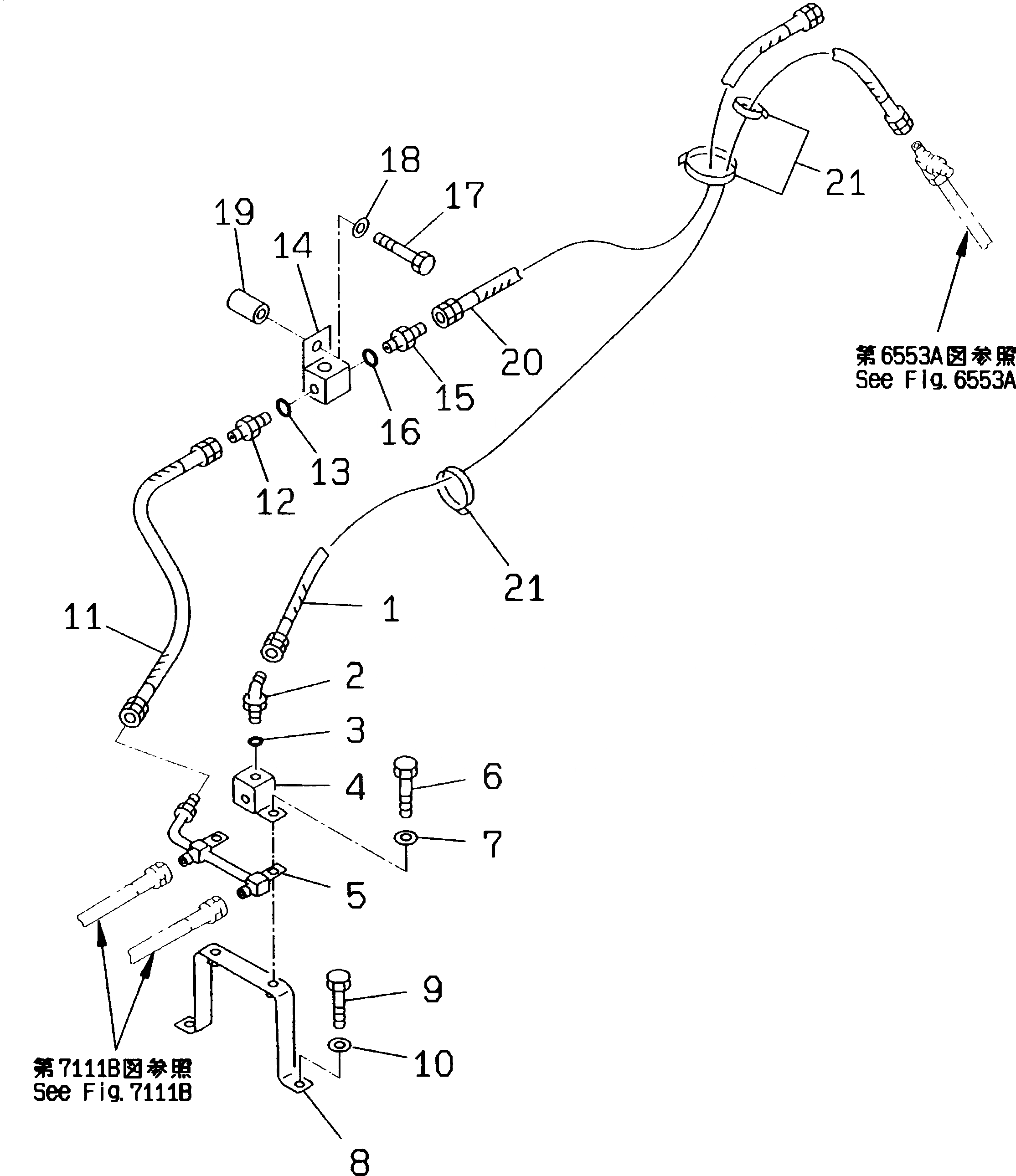 Схема запчастей Komatsu PC130-5K - ГИДРОЛИНИЯ (СТРЕЛА И ЦИЛИНДР РУКОЯТИЛИНИЯ СТОПОРН. КЛАПАНА) (ШАССИ) УПРАВЛ-Е РАБОЧИМ ОБОРУДОВАНИЕМ
