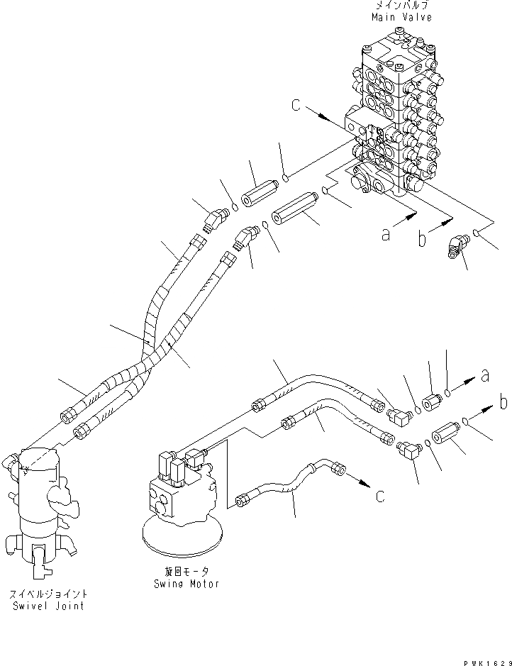 Схема запчастей Komatsu PC130-6K - КЛАПАН ТРУБЫ (ПОВОРОТН. И ХОД) ГИДРАВЛИКА