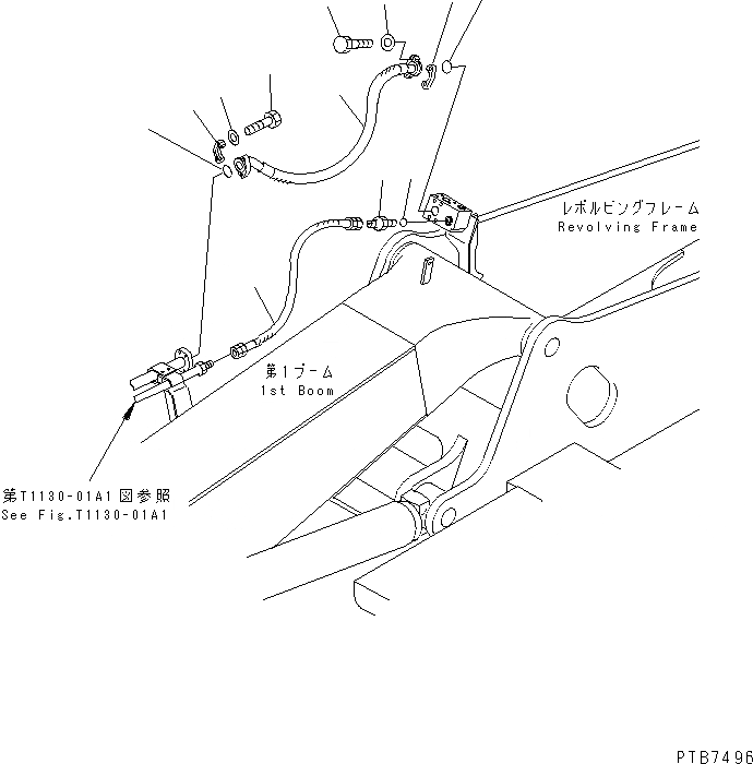 Схема запчастей Komatsu PC130-6K - ГИДРОЛИНИЯ СТРЕЛЫ (ДЛЯ МОЛОТА РУКОЯТЬ) (/) РАБОЧЕЕ ОБОРУДОВАНИЕ