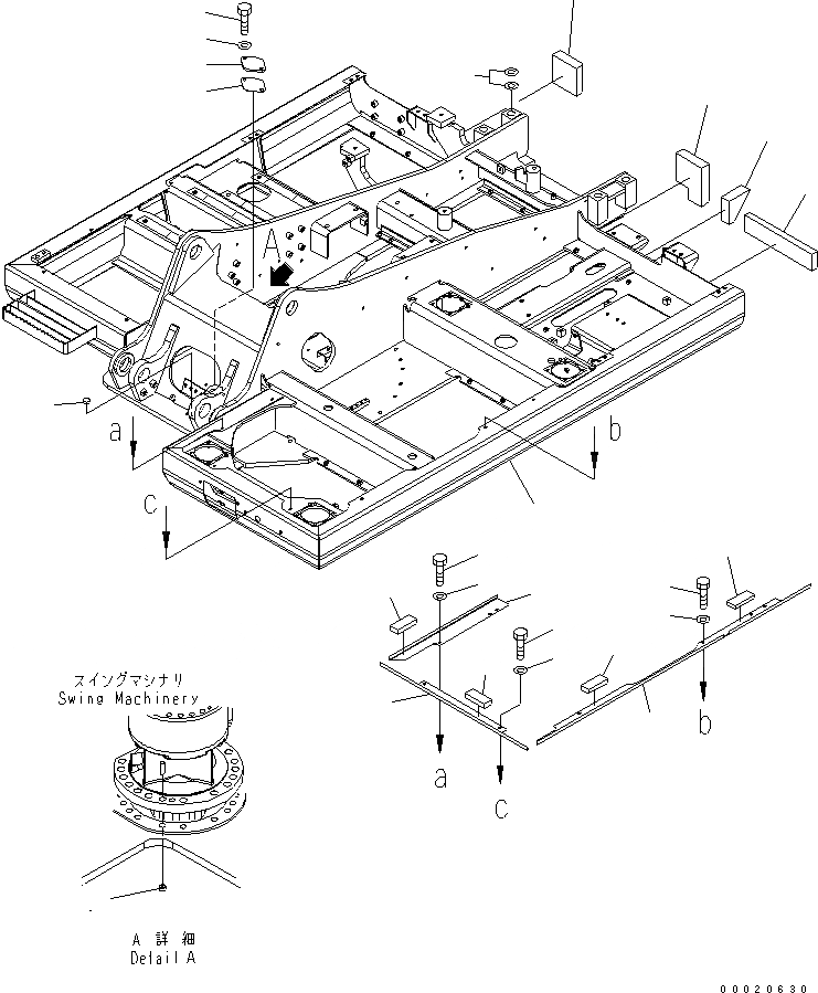 Схема запчастей Komatsu PC130-7K - ОСНОВНАЯ РАМА (СПЕЦИФ-Я С ОТВАЛОМ) ОСНОВНАЯ РАМА И ЕЕ ЧАСТИ