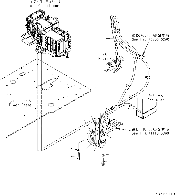 Схема запчастей Komatsu PC130-7K - ОСНОВН. КОНСТРУКЦИЯ (КАБИНА) (ШЛАНГИ ОБОГРЕВАТЕЛЯ И КРЕПЛЕНИЕ)(№7-7) КАБИНА ОПЕРАТОРА И СИСТЕМА УПРАВЛЕНИЯ