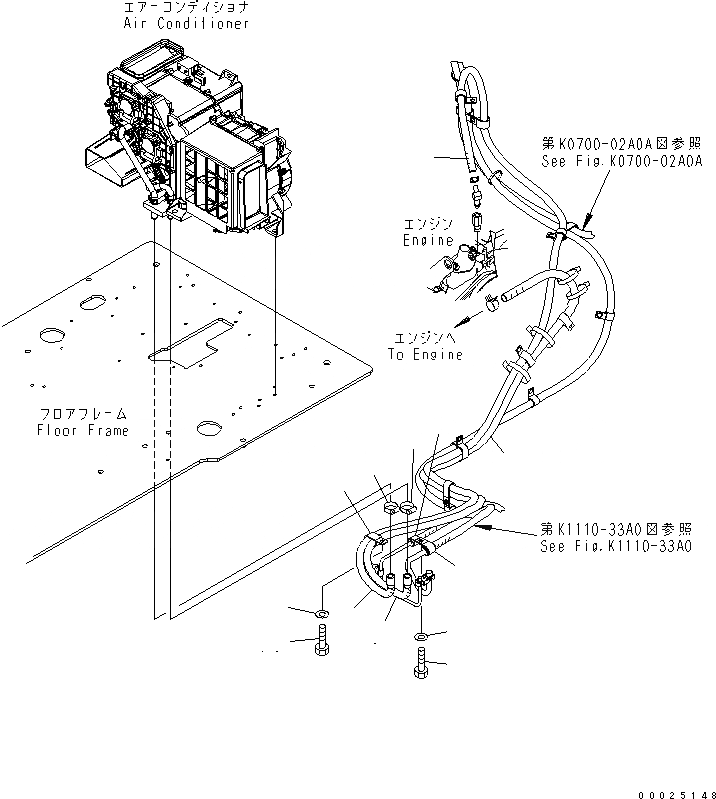 Схема запчастей Komatsu PC130-7K - ОСНОВН. КОНСТРУКЦИЯ (КАБИНА) (ШЛАНГИ ОБОГРЕВАТЕЛЯ И КРЕПЛЕНИЕ)(№7-) КАБИНА ОПЕРАТОРА И СИСТЕМА УПРАВЛЕНИЯ