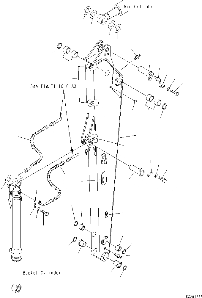 Схема запчастей Komatsu PC138US-8 - РУКОЯТЬ И ПАТРУБКИ ЦИЛИНДРА КОВША (.M РУКОЯТЬ) (№9-) T РАБОЧЕЕ ОБОРУДОВАНИЕ