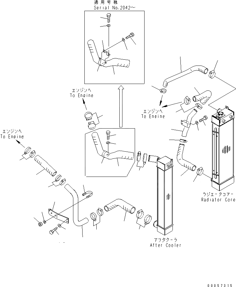 Схема запчастей Komatsu PC138USLC-2 - ОХЛАЖД-Е (РАДИАТОР И ТРУБКИ ПОСЛЕОХЛАДИТЕЛЯ) СИСТЕМА ОХЛАЖДЕНИЯ