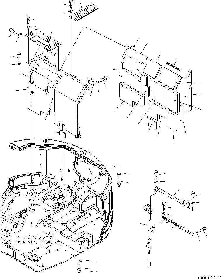 Схема запчастей Komatsu PC138US-8 - РАМА (ДВОЙН. OFFSET СТРЕЛА СПЕЦ-Я. СТУПЕНИ)(№7-) ЧАСТИ КОРПУСА
