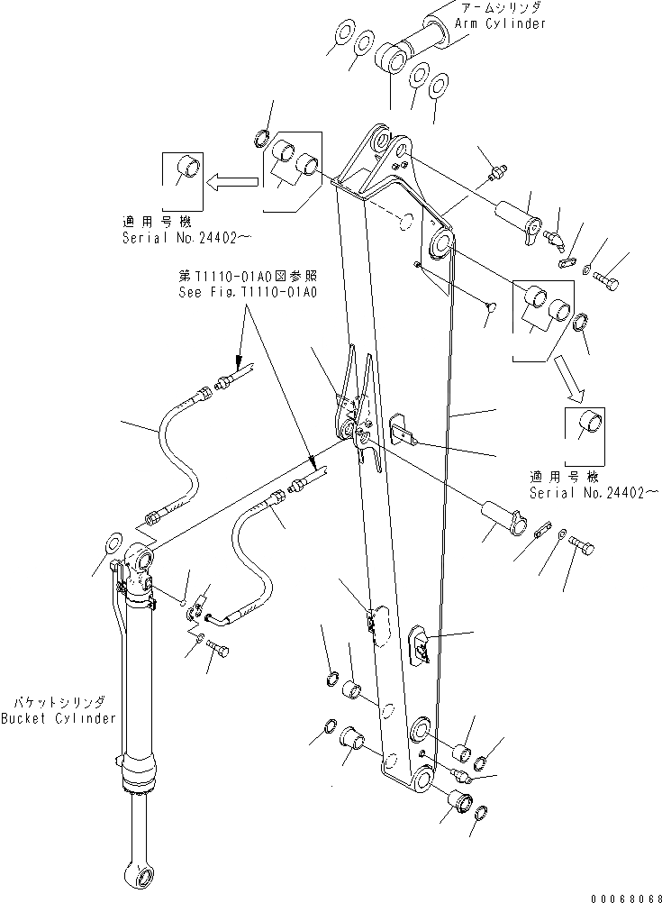 Схема запчастей Komatsu PC138USLC-8 - УДЛИНН. РУКОЯТЬ (ДЛЯ НАВЕСН. ОБОРУД.)(№-) РАБОЧЕЕ ОБОРУДОВАНИЕ