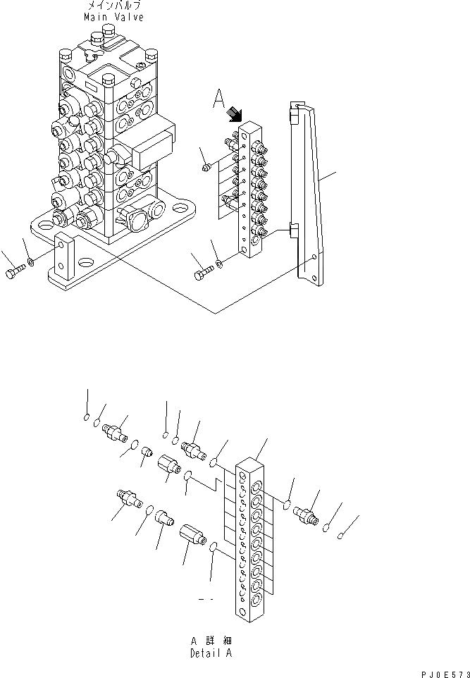 Схема запчастей Komatsu PC138USLC-2 - РАСПРЕДЕЛИТ. КЛАПАН (PRESSURE БЛОК) ГИДРАВЛИКА