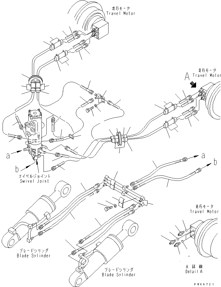 Схема запчастей Komatsu PC138USLC-2 - ГИДРОЛИНИЯ ХОДАНИЖН. (ДЛЯ ОТВАЛ)(№9-) НИЖНЯЯ ГИДРОЛИНИЯ И ЛИНИЯ ХОДА