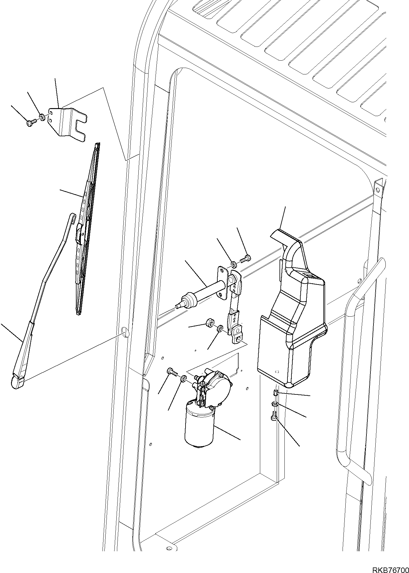 Схема запчастей Komatsu PC14R-3 - СИСТЕМА ДВОРНИКОВ (/) ЧАСТИ КОРПУСА И КАБИНА