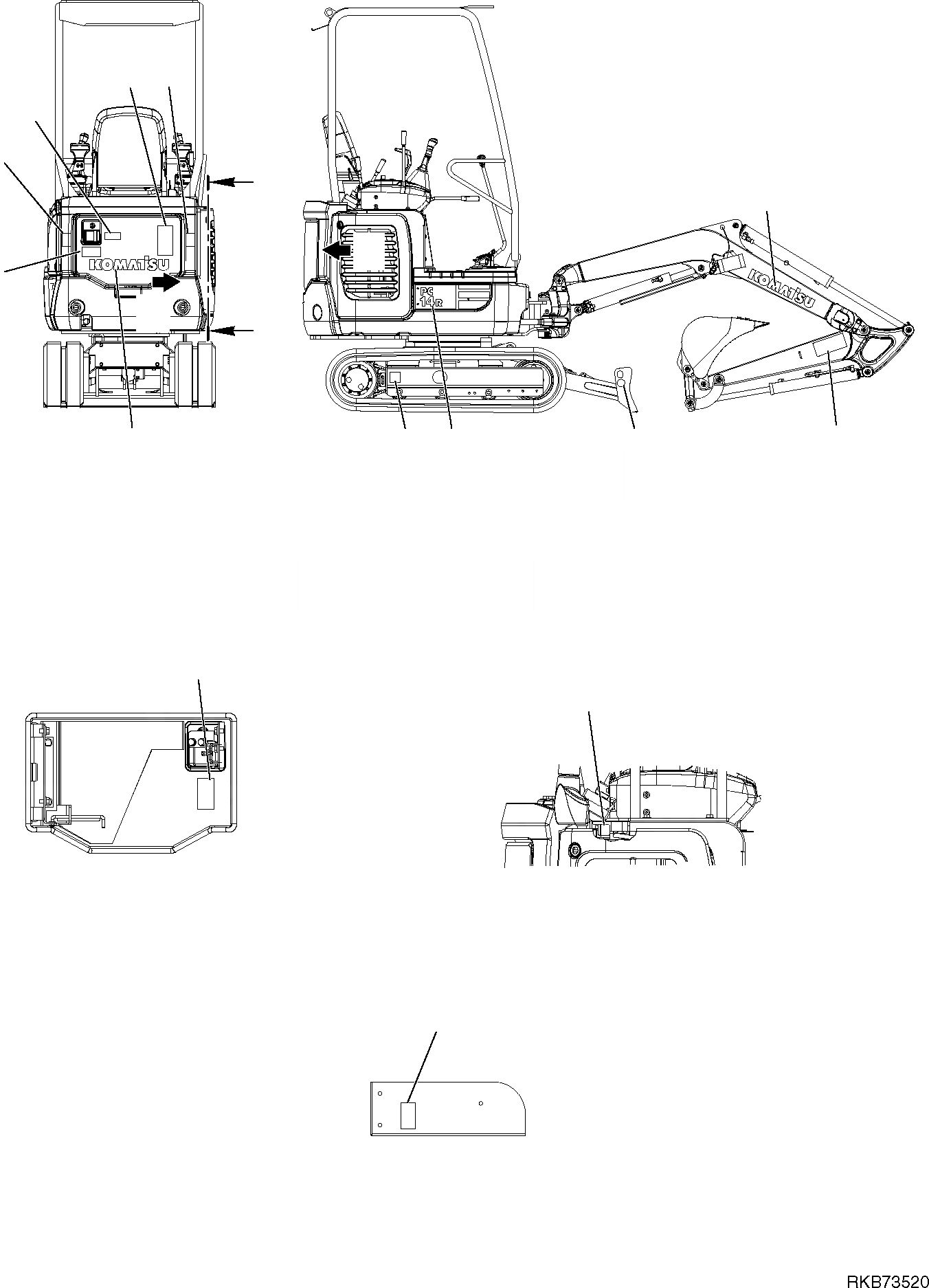 Схема запчастей Komatsu PC14R-3 - МАРКИРОВКА (НАВЕС) (/) МАРКИРОВКА