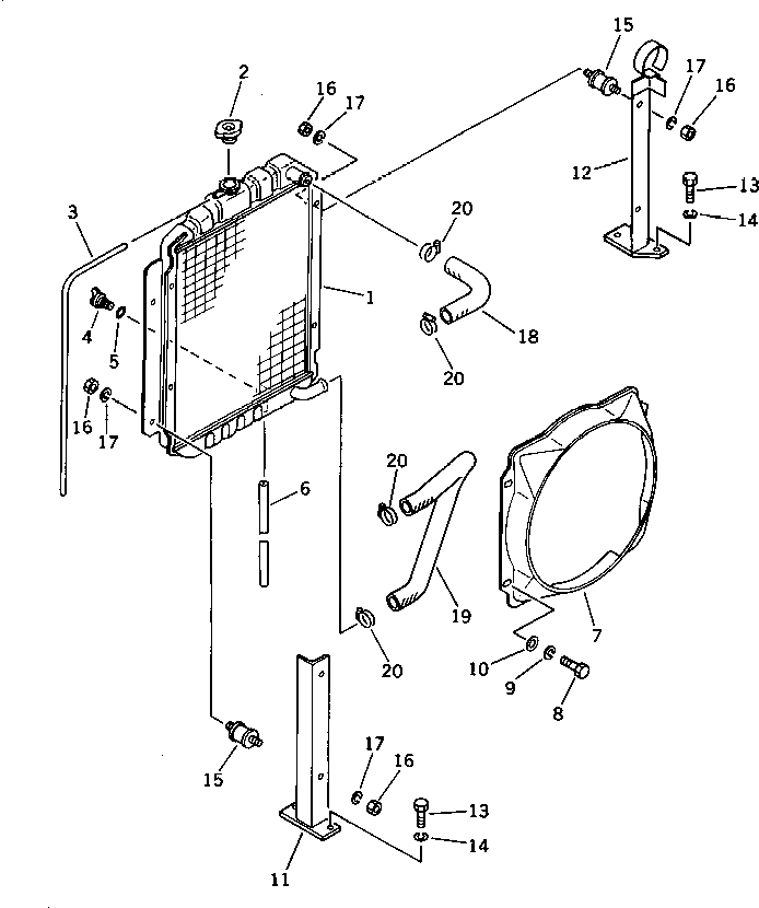 Схема запчастей Komatsu PC15-1 - РАДИАТОР И ТРУБЫ КОМПОНЕНТЫ ДВИГАТЕЛЯ И ЭЛЕКТРИКА