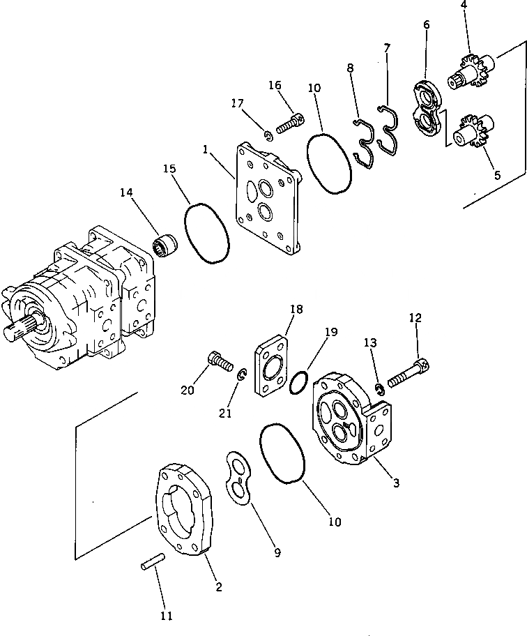 Схема запчастей Komatsu PC15-1 - ГИДР. НАСОС. (/) УПРАВЛ-Е РАБОЧИМ ОБОРУДОВАНИЕМ