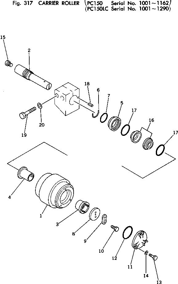 Схема запчастей Komatsu PC150-1 - ПОДДЕРЖИВАЮЩИЙ КАТОК(№-) ХОДОВАЯ