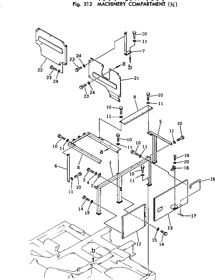 Схема запчастей Komatsu PC150-1 - MACHINERY ОБСТАНОВКА (/) ОСНОВНАЯ РАМА И КАБИНА