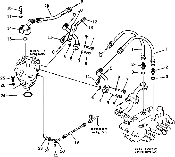 Схема запчастей Komatsu PC150-3 - ГИДРОЛИНИЯ (КЛАПАН TO/FROM МОТОР ПОВОРОТА) (С ПОВОРОТН.     МЕХАНИЧ. ТОРМОЗ.) ПОВОРОТН. И СИСТЕМА УПРАВЛЕНИЯ