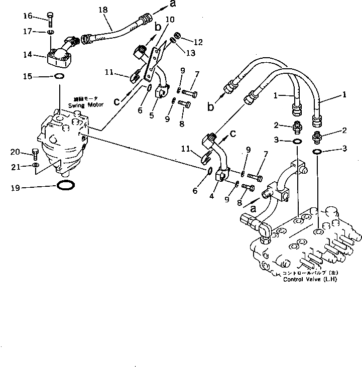 Схема запчастей Komatsu PC150-3 - ГИДРОЛИНИЯ (КЛАПАН TO/FROM МОТОР ПОВОРОТА) (БЕЗ ПОВОРОТН.   МЕХАНИЧ. ТОРМОЗ.) ПОВОРОТН. И СИСТЕМА УПРАВЛЕНИЯ