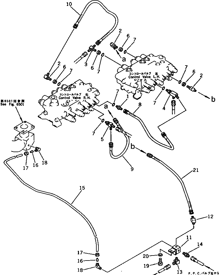 Схема запчастей Komatsu PC150-3 - ГИДРОЛИНИЯ (КЛАПАН - T БЛОК) (ДЛЯ WRIST УПРАВЛ-Е) ПОВОРОТН. И СИСТЕМА УПРАВЛЕНИЯ
