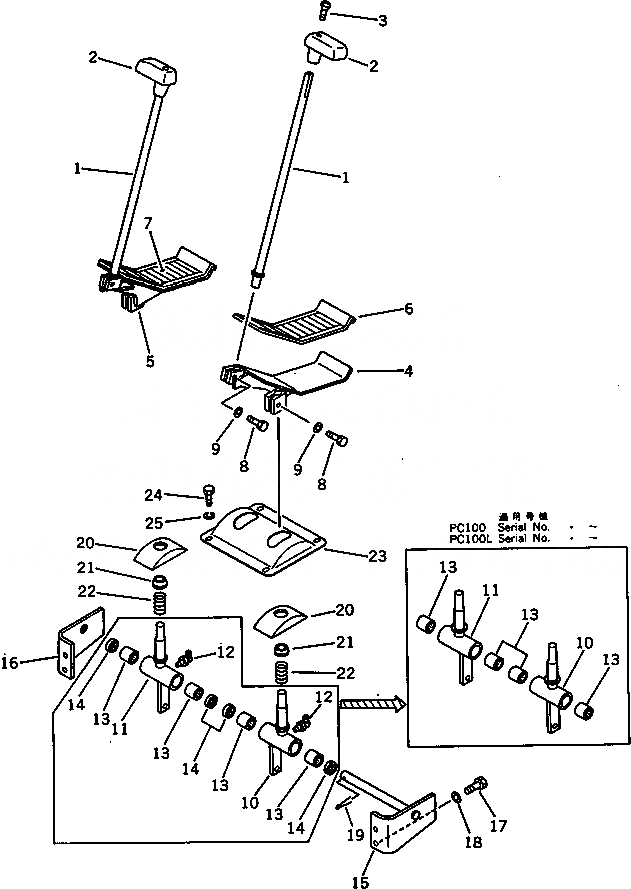 Схема запчастей Komatsu PC150-3 - РЫЧАГ УПРАВЛ-Я ХОДОМ И ПЕДАЛЬ (ДЛЯ УДЛИНН. РЫЧАГ УПРАВЛ-Е) ПОВОРОТН. И СИСТЕМА УПРАВЛЕНИЯ