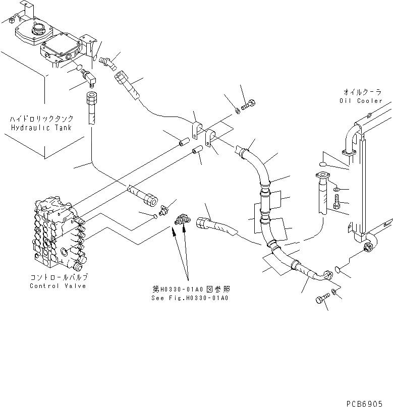 Схема запчастей Komatsu PC150-6K - МАСЛООХЛАДИТЕЛЬ ЛИНИЯ(№K-K999) ГИДРАВЛИКА