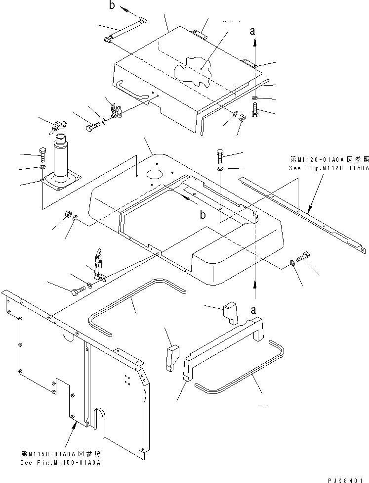 Схема запчастей Komatsu PC150-6K - КАПОТ(№K-K8) ЧАСТИ КОРПУСА