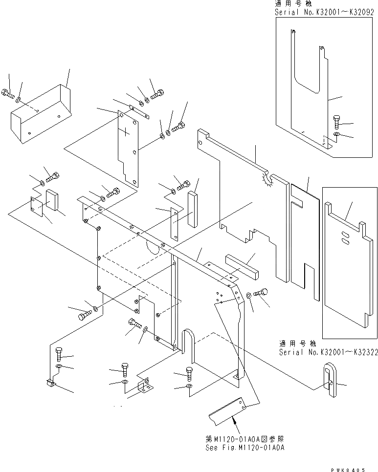 Схема запчастей Komatsu PC150-6K - ПЕРЕГОРОДКА. (КАБИНА)(№K-) ЧАСТИ КОРПУСА