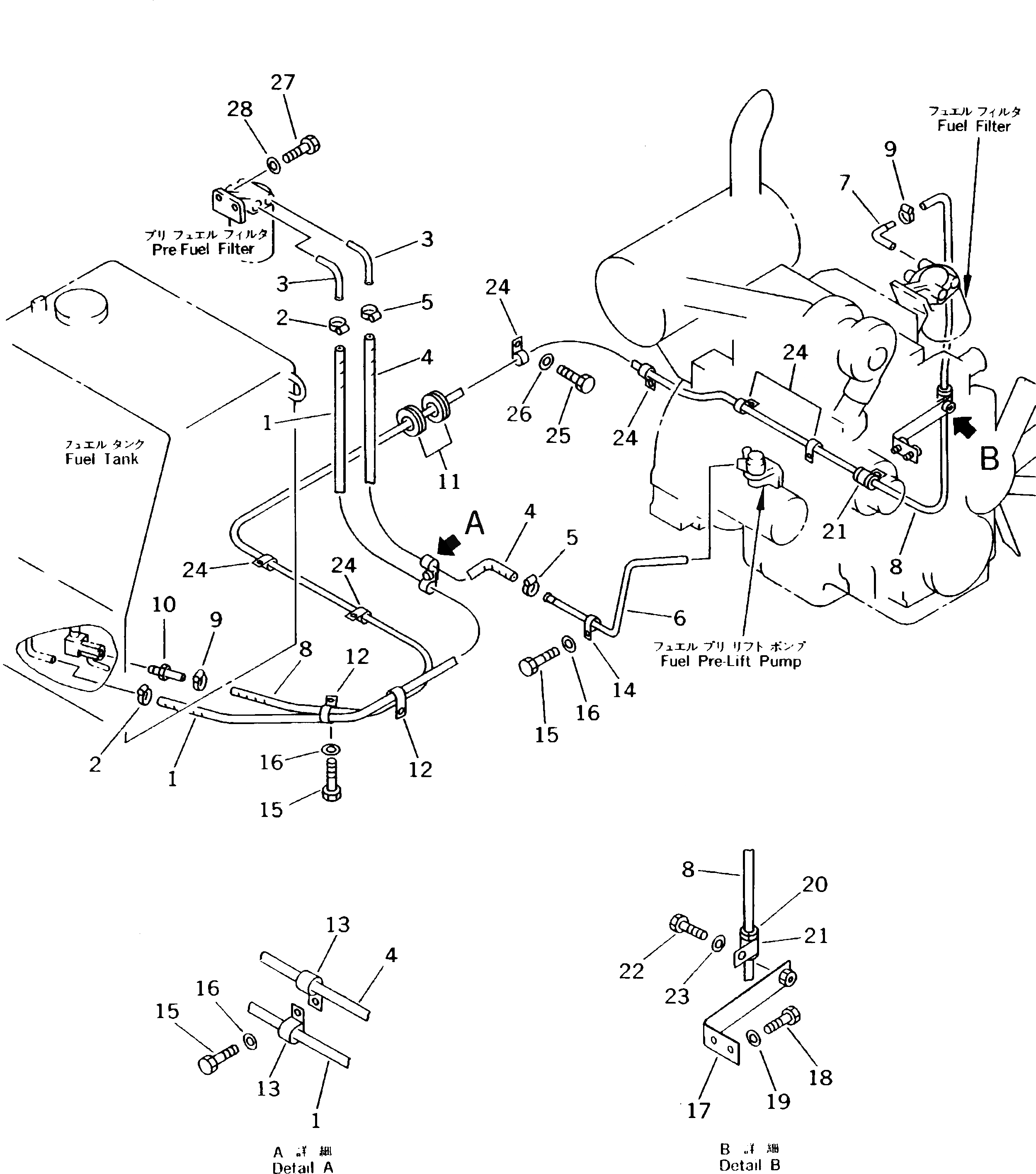 Схема запчастей Komatsu PC150HD-5K - ТОПЛИВОПРОВОД. КОМПОНЕНТЫ ДВИГАТЕЛЯ И ЭЛЕКТРИКА