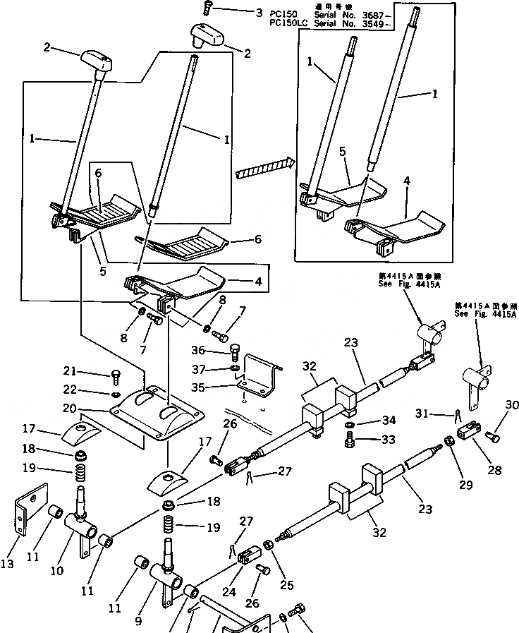 Схема запчастей Komatsu PC150LC-3 - РЫЧАГ УПРАВЛ-Я ХОДОМ И ПЕДАЛЬ (ДЛЯ WRIST УПРАВЛ-Е)(№9-) ПОВОРОТН. И СИСТЕМА УПРАВЛЕНИЯ