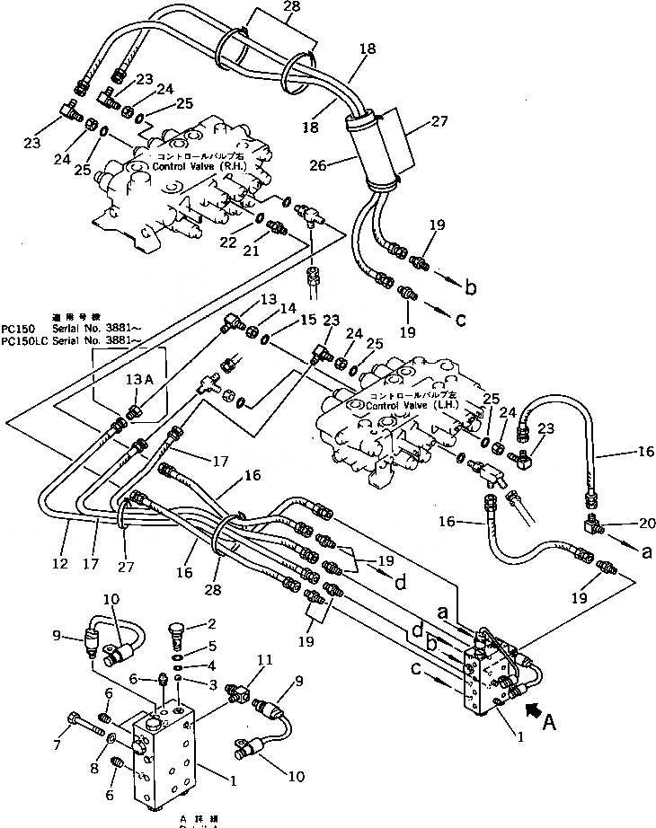 Схема запчастей Komatsu PC150LC-3 - ГИДРОЛИНИЯ (КЛАПАН - РАСПРЕДЕЛИТ. КЛАПАН) (ДЛЯ WRIST УПРАВЛ-Е)  (БЕЗ ПОВОРОТН. МЕХАНИЧ. ТОРМОЗ.) ПОВОРОТН. И СИСТЕМА УПРАВЛЕНИЯ