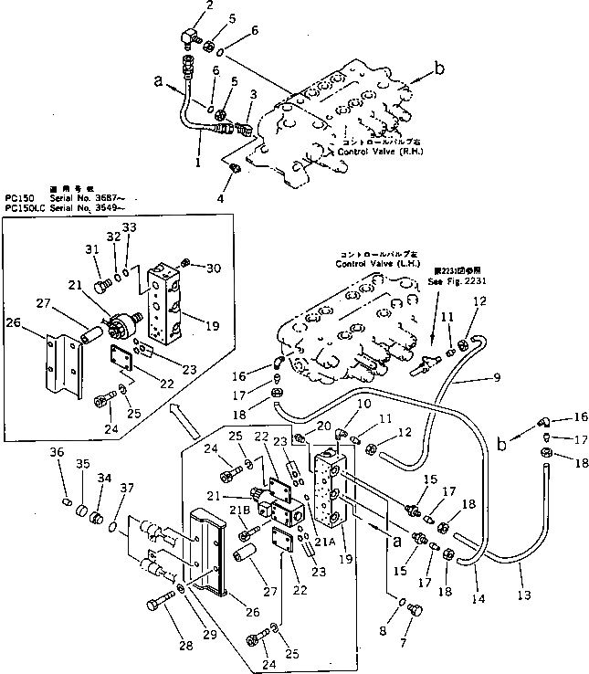 Схема запчастей Komatsu PC150LC-3 - ГИДРОЛИНИЯ (КЛАПАН TO/FROM СОЛЕНОИДНЫЙ КЛАПАН) (W/O.АВТОМАТИЧ. DECEL.¤ПОВОРОТН. МЕХАНИЧ. ТОРМОЗ.)(№9-) УПРАВЛ-Е РАБОЧИМ ОБОРУДОВАНИЕМ