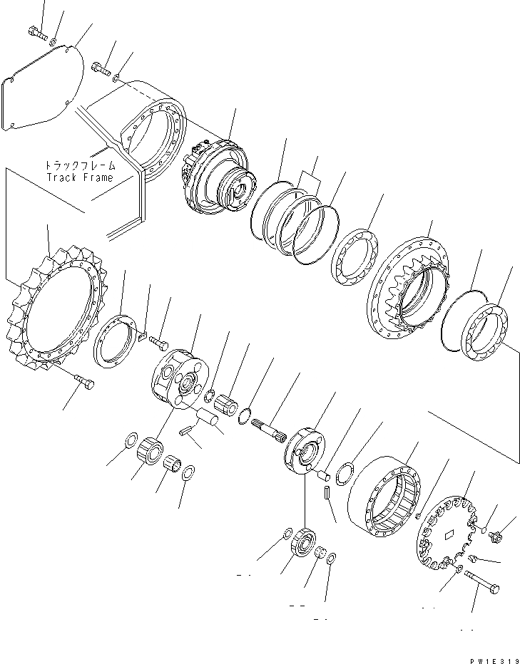 Схема запчастей Komatsu PC158USLC-2 - КОНЕЧНАЯ ПЕРЕДАЧА(№-) НИЖНЯЯ ГИДРОЛИНИЯ И ЛИНИЯ ХОДА