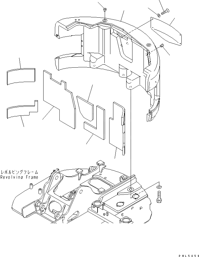 Схема запчастей Komatsu PC158US-2 - ПРОТИВОВЕС (YELНИЗ.) ЧАСТИ КОРПУСА